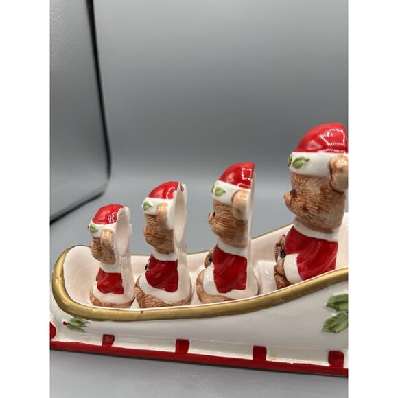 Ceramic Santa Bear Sleigh Set Christmas Centerpiece 5 Pc — Read Cracks on One - Picture 4 of 12